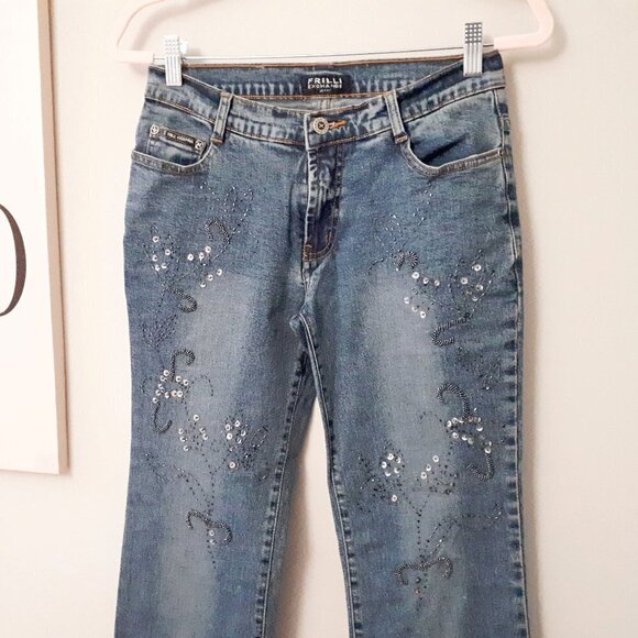 NWOT Frilli Exchange blue wash denim jeans w/ sequin & bead embellishments, 7 - Picture 13 of 13